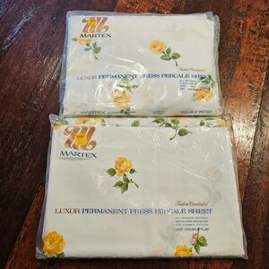 MARTEX Luxor yellow rose percale sheet set vintage double flat fitted floral NOS